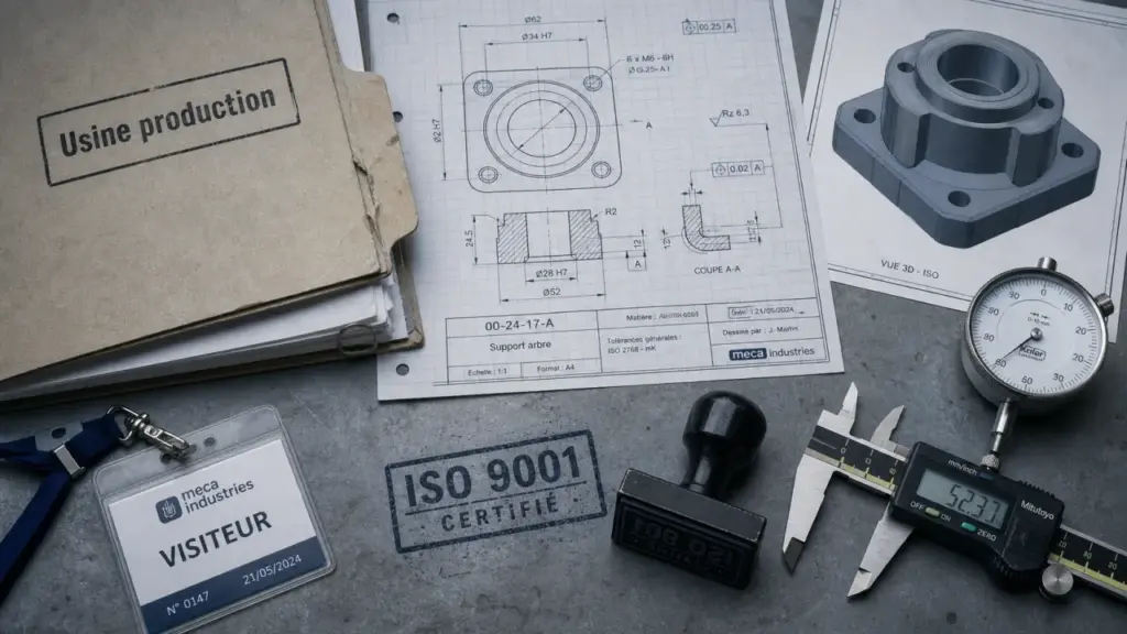 Usine de production : dossier plans et preuves à vérifier, ISO 9001