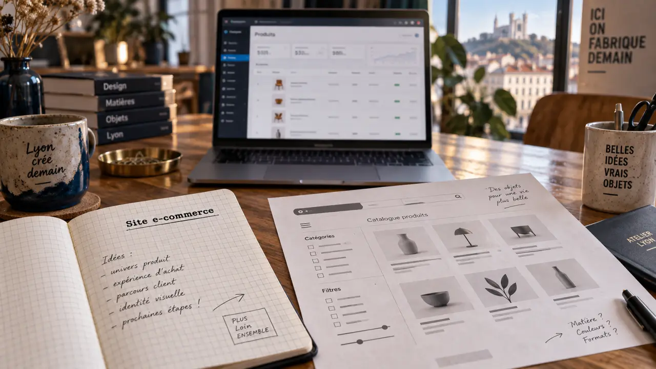 Création site e commerce lyon : atelier WooCommerce sur une table