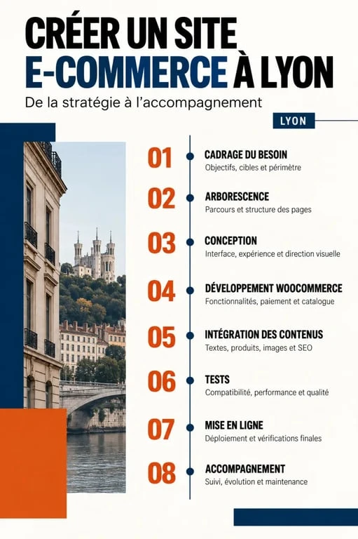 Création de site e-commerce à Lyon : étapes d’un projet WooCommerce, du cadrage à la mise en ligne