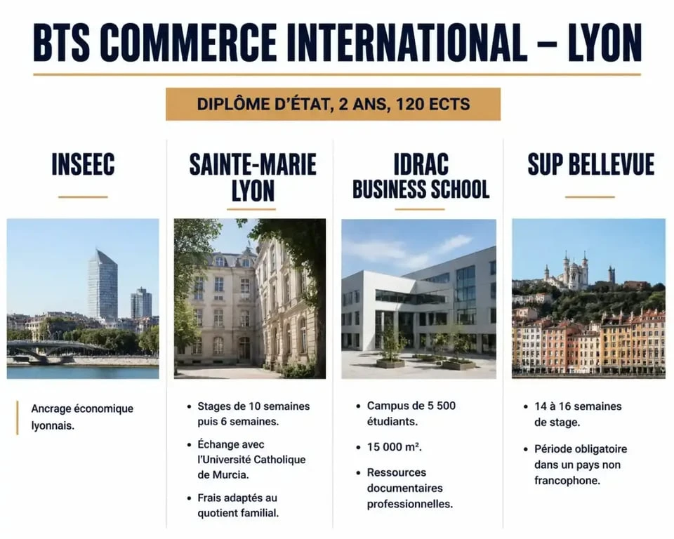 Infographie comparative des établissements de BTS commerce international à Lyon