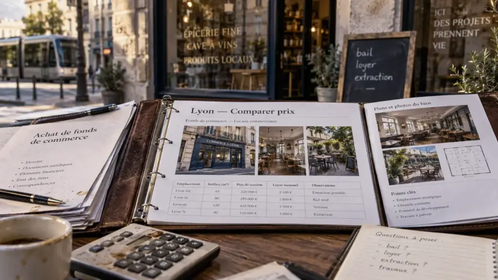 Achat fond de commerce Lyon : comparaison prix du fonds et loyer